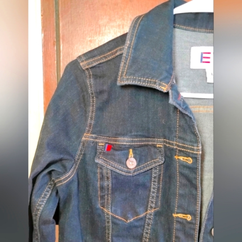EV1 Denim Jacket with Button Details And "LOVE" Banner on Back.